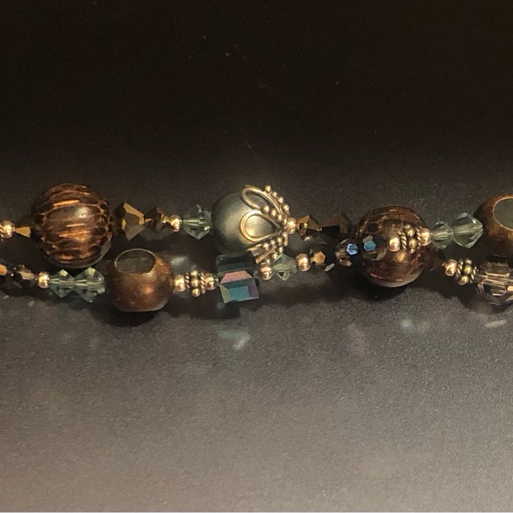 Tres Jolie Handcrafted Brown and Gold Beaded Necklace.